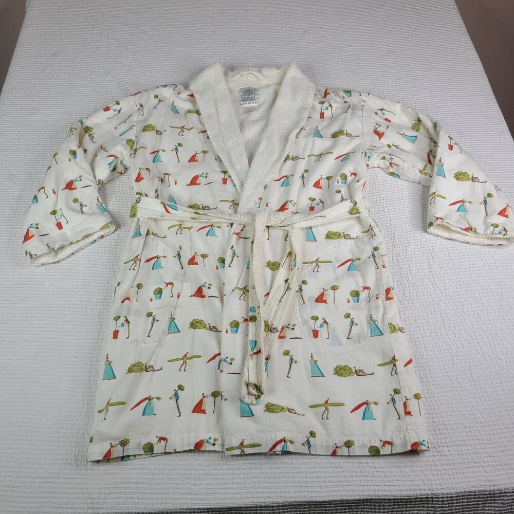 CRABTREE & EVELYN SZ XS/S Belted Cotton Terry Robe Garden Theme Pockets White